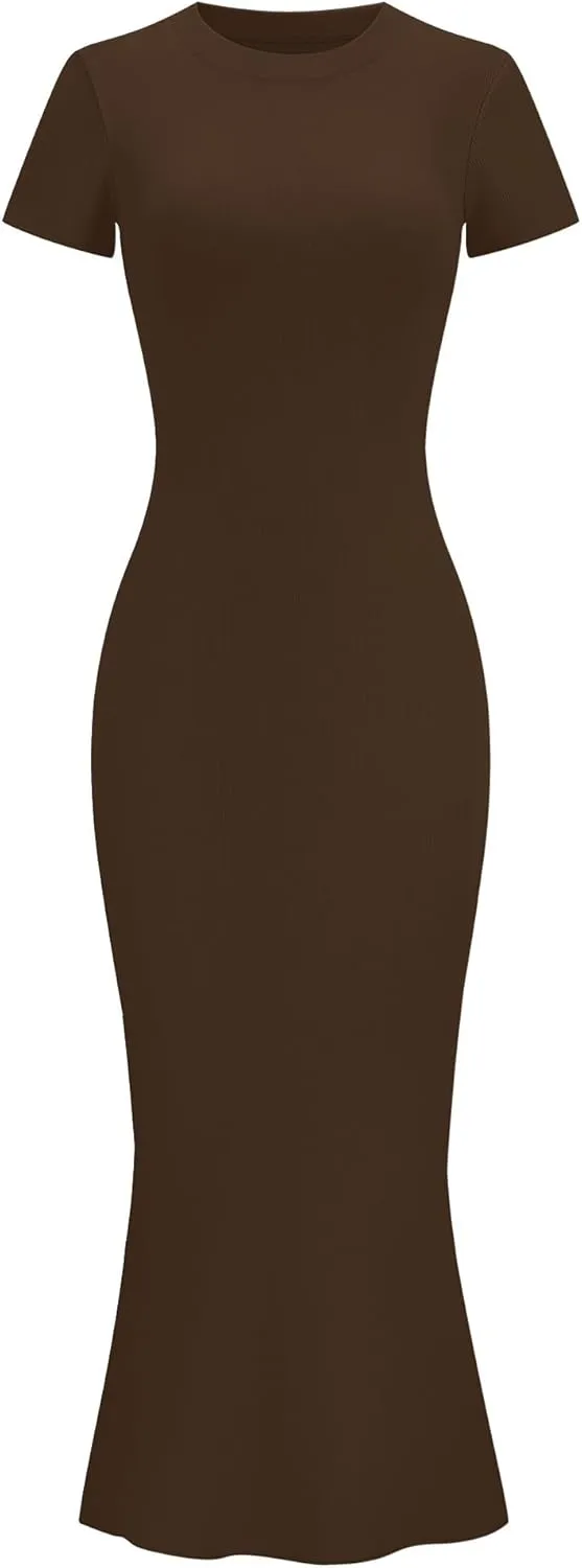 LOMON Women Fishtail Hem Ribbed Maxi Dresses Summer Casual Stylish Y2k Sexy Fitted Lady Elegant Cotton Soft Lounge Dress