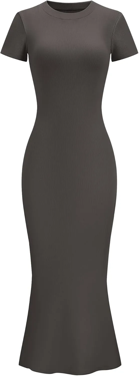 LOMON Women Fishtail Hem Ribbed Maxi Dresses Summer Casual Stylish Y2k Sexy Fitted Lady Elegant Cotton Soft Lounge Dress