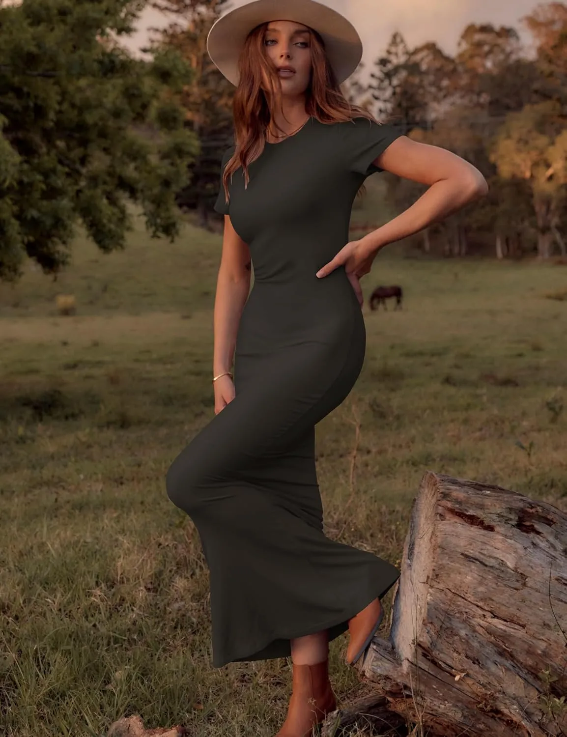LOMON Women Fishtail Hem Ribbed Maxi Dresses Summer Casual Stylish Y2k Sexy Fitted Lady Elegant Cotton Soft Lounge Dress
