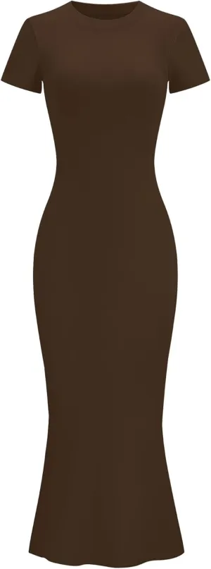 LOMON Women Fishtail Hem Ribbed Maxi Dresses Summer Casual Stylish Y2k Sexy Fitted Lady Elegant Cotton Soft Lounge Dress