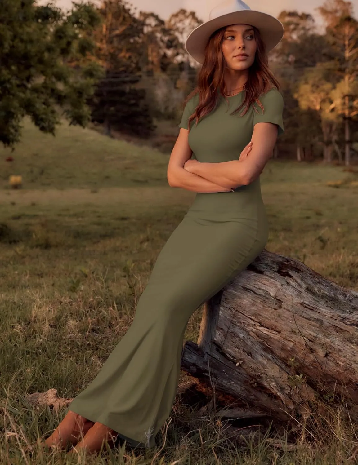 LOMON Women Fishtail Hem Ribbed Maxi Dresses Summer Casual Stylish Y2k Sexy Fitted Lady Elegant Cotton Soft Lounge Dress