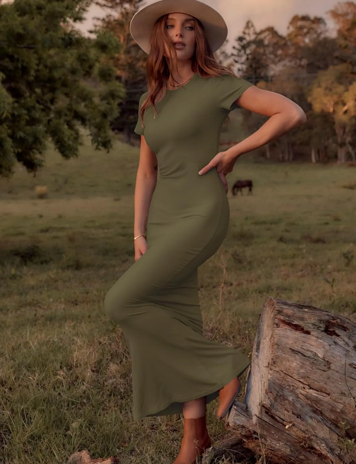LOMON Women Fishtail Hem Ribbed Maxi Dresses Summer Casual Stylish Y2k Sexy Fitted Lady Elegant Cotton Soft Lounge Dress
