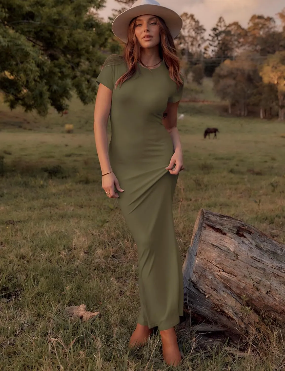 LOMON Women Fishtail Hem Ribbed Maxi Dresses Summer Casual Stylish Y2k Sexy Fitted Lady Elegant Cotton Soft Lounge Dress