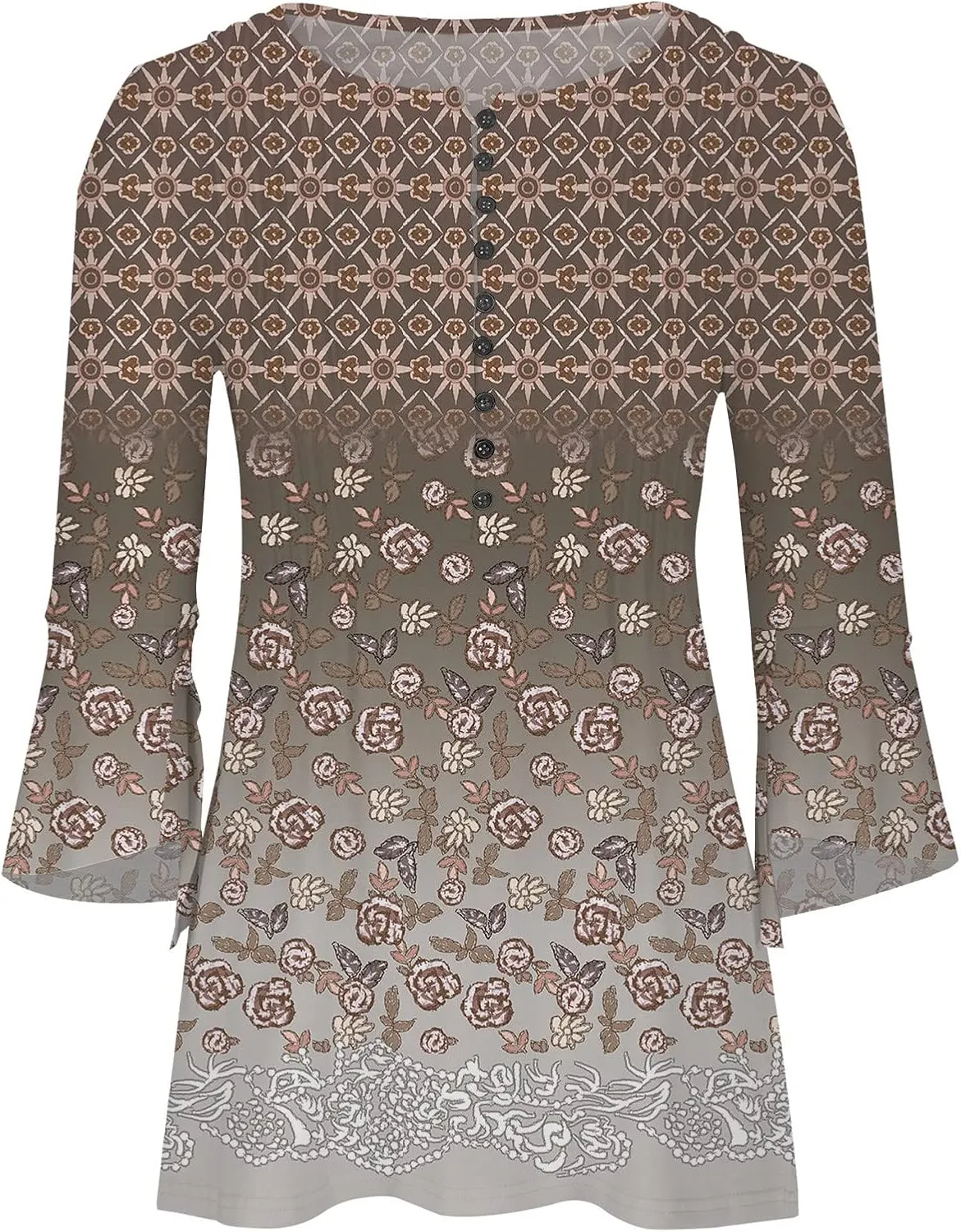 LRMQS 3/4 Length Sleeve Womens Tops 2025 Casual Summer Boho Spring Tunic Shirts Trendy Floral Bohemian Blouses Ladies Clothes