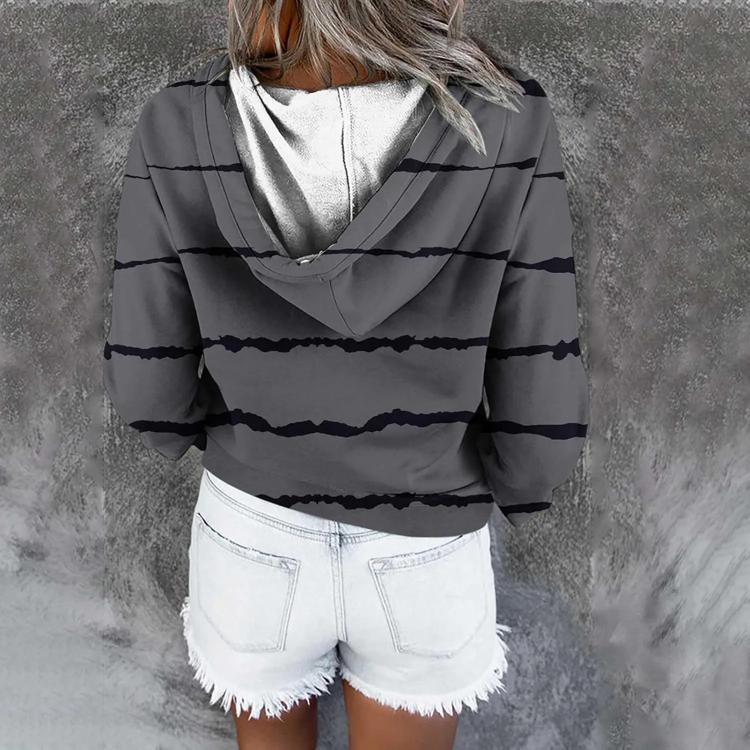 LRMQS Womens Hoodies Pullover Trendy Button Drawstring Hooded Striped Sweatshirt Loose Fit Fall Fashion 2024 Casual Pullover