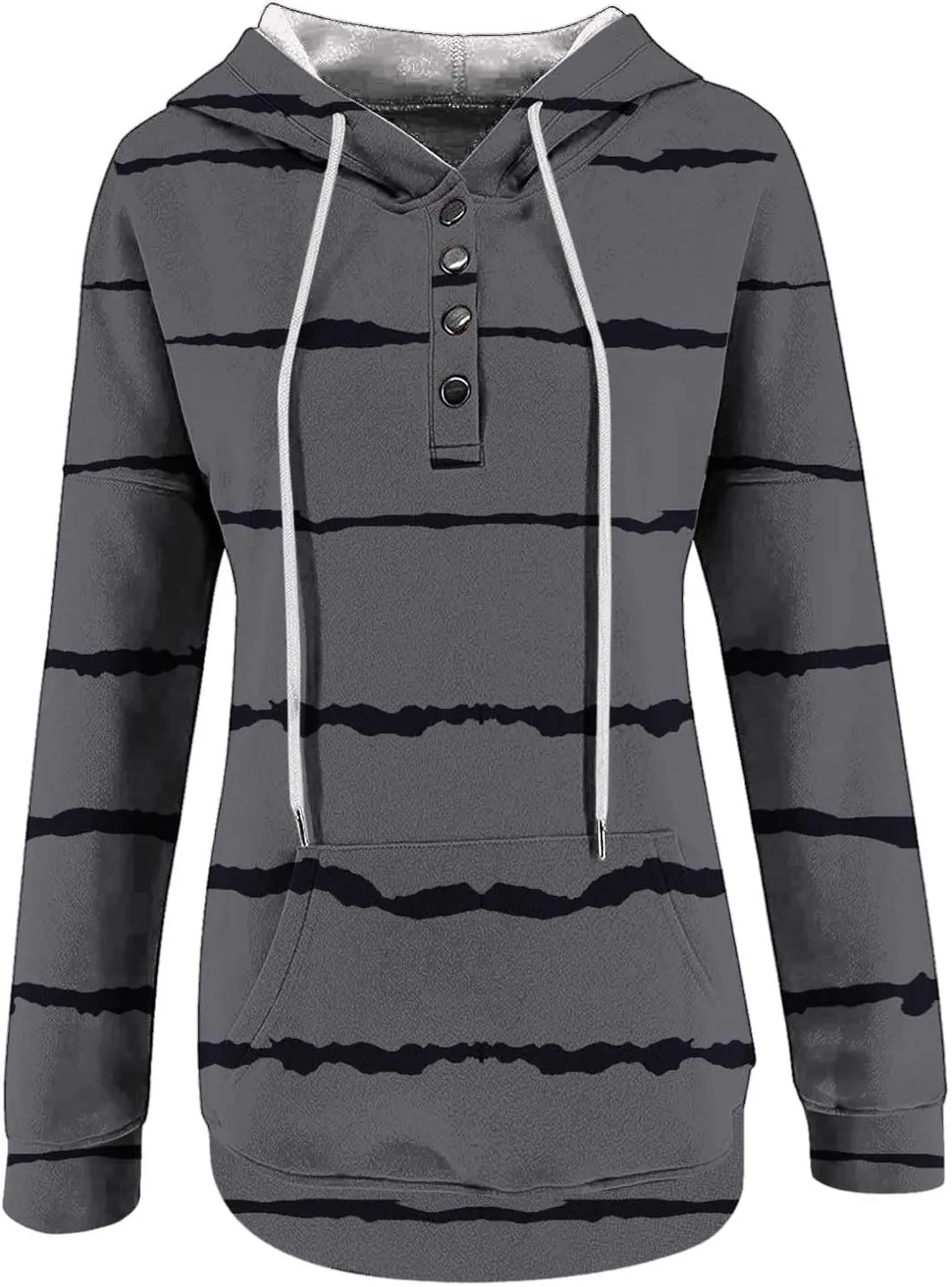 LRMQS Womens Hoodies Pullover Trendy Button Drawstring Hooded Striped Sweatshirt Loose Fit Fall Fashion 2024 Casual Pullover