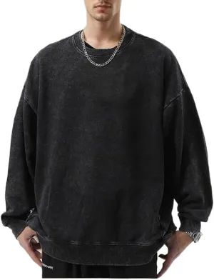 Mi Bo Tong Vintage Oversized Sweatshirt for Men Trendy Streetwear Long Sleeves Acid Wash Tshirt