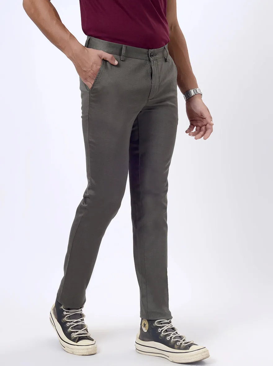 Olive Green Printed Uno Fit Casual Trouser | JadeBlue