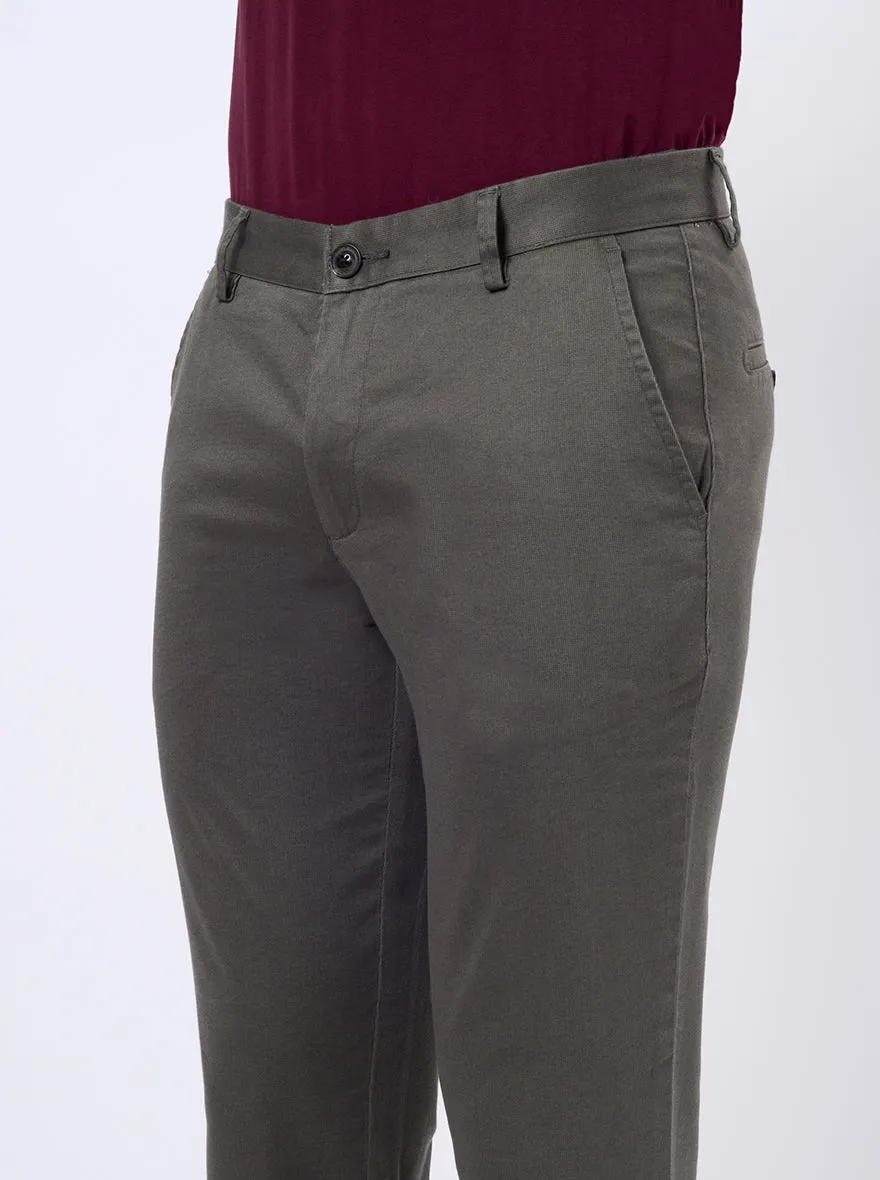 Olive Green Printed Uno Fit Casual Trouser | JadeBlue