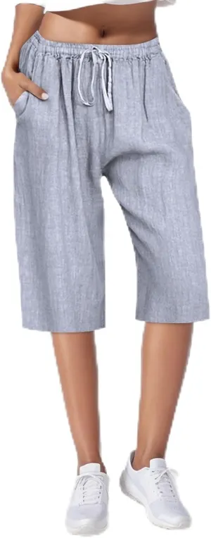 Plus Size Linen Cropped Capris for Women Drawstring Casual Cropped Trouser Leggings Summer 2024 Straight Leg Lounge