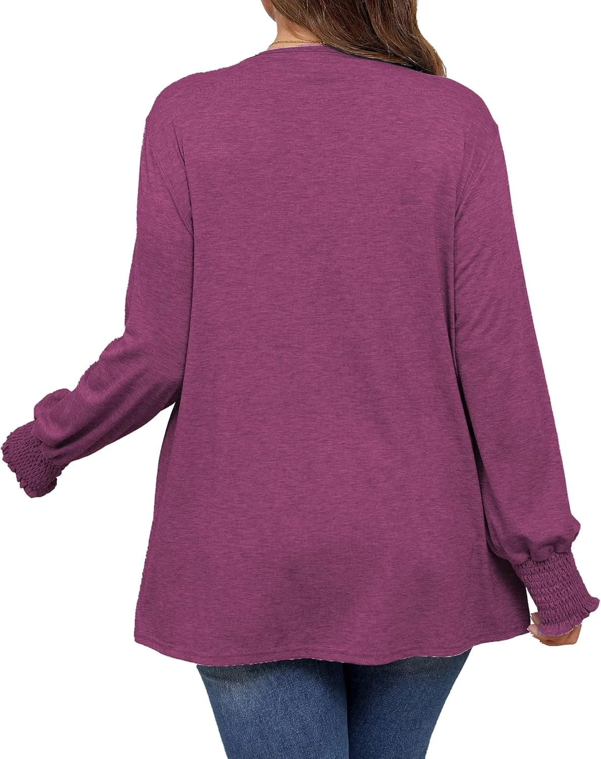 Plus Size Long Sleeve Shirts Womens Trendy Ribbed Sleeve Tshirts Loose Fit Casual Tops