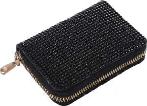 Rhinestone Small Wallet For Women Large-Capacity Multi-Card Slot Storage Bag Stylish Coin Purse Zipper For Wedding Party Prom(Black)