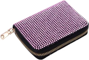 Rhinestone Small Wallet For Women Large-Capacity Multi-Card Slot Storage Bag Stylish Coin Purse Zipper For Wedding Party Prom(Pink)