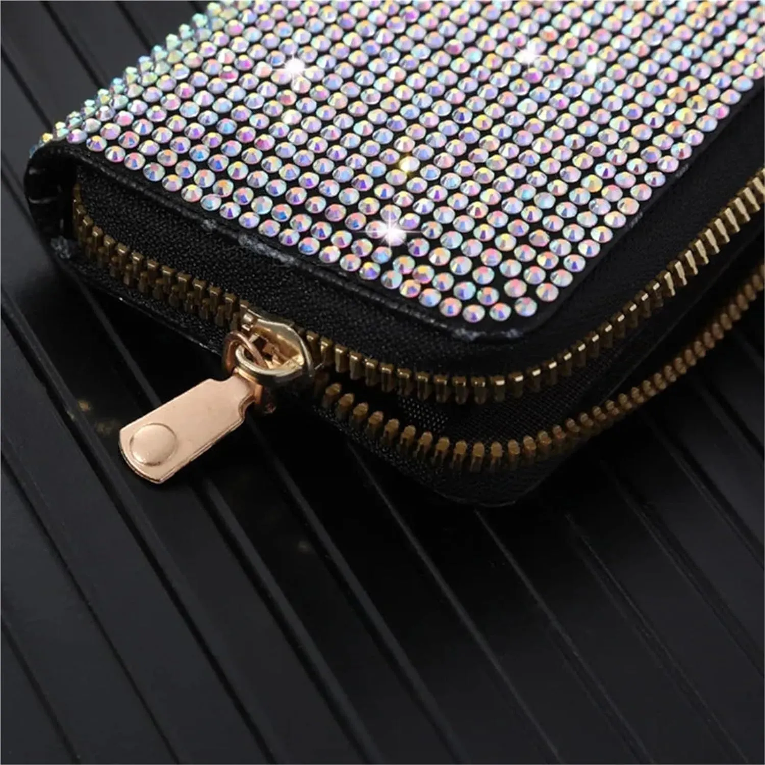 Rhinestone Small Wallet For Women Large-Capacity Multi-Card Slot Storage Bag Stylish Coin Purse Zipper For Wedding Party Prom(Pink)