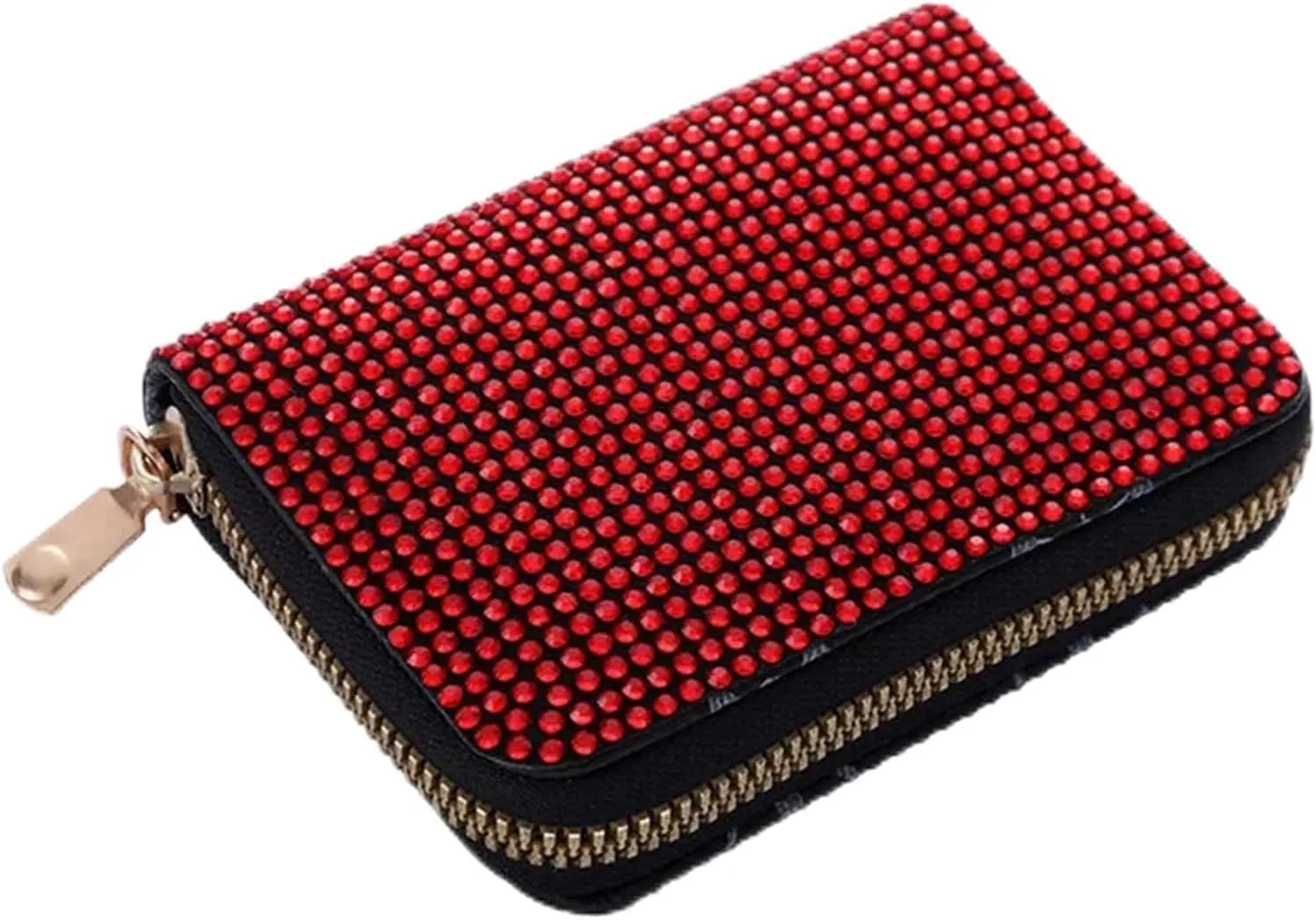 Rhinestone Small Wallet For Women Large-Capacity Multi-Card Slot Storage Bag Stylish Coin Purse Zipper For Wedding Party Prom(Red)