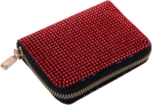 Rhinestone Small Wallet For Women Large-Capacity Multi-Card Slot Storage Bag Stylish Coin Purse Zipper For Wedding Party Prom(Red)