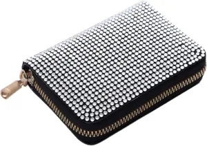 Rhinestone Small Wallet For Women Large-Capacity Multi-Card Slot Storage Bag Stylish Coin Purse Zipper For Wedding Party Prom(White)