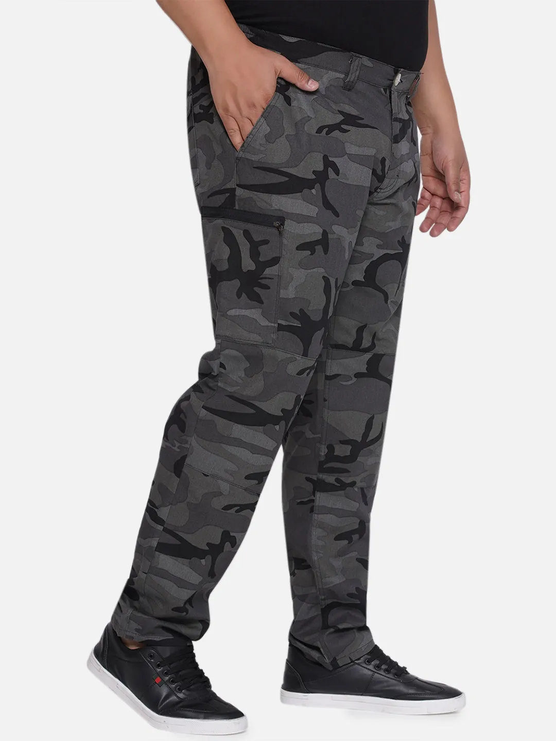 Santonio - Plus Size Men's Charcoal Regular Fit Pure Cotton Camouflage Printed Trousers