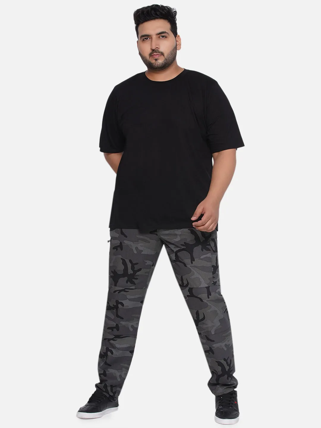 Santonio - Plus Size Men's Charcoal Regular Fit Pure Cotton Camouflage Printed Trousers