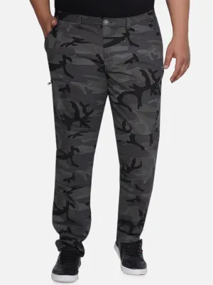 Santonio - Plus Size Men's Charcoal Regular Fit Pure Cotton Camouflage Printed Trousers