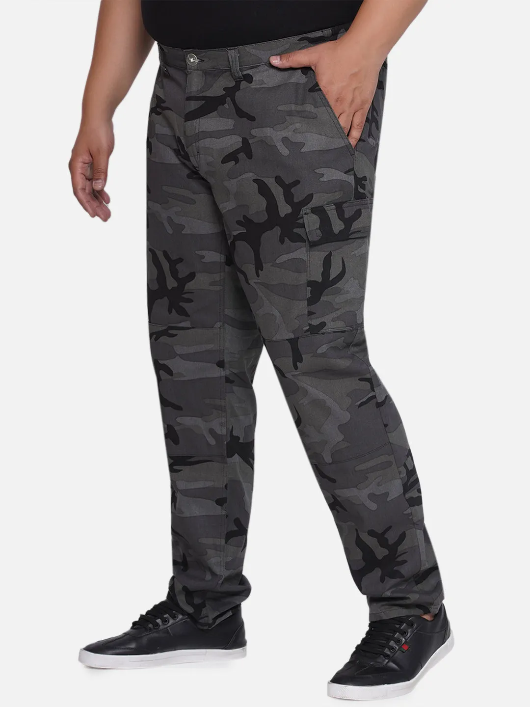 Santonio - Plus Size Men's Charcoal Regular Fit Pure Cotton Camouflage Printed Trousers