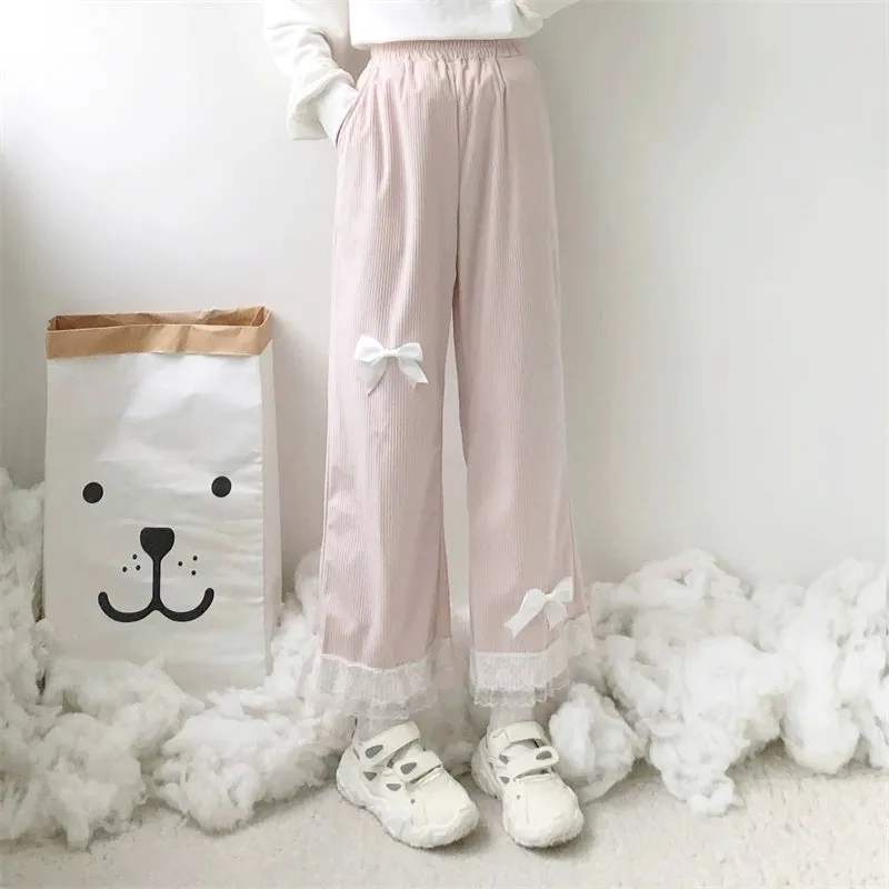 Soft Bow Pink White Black Trouser Pants