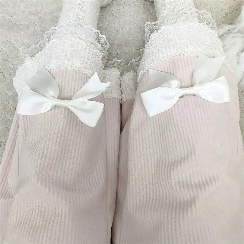 Soft Bow Pink White Black Trouser Pants