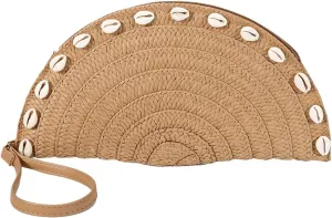 Straw Envelope Bag for Women Stylish Shell Clutch Bag Wallet Party Prom 2025 Woven Wrist Evening Handbag