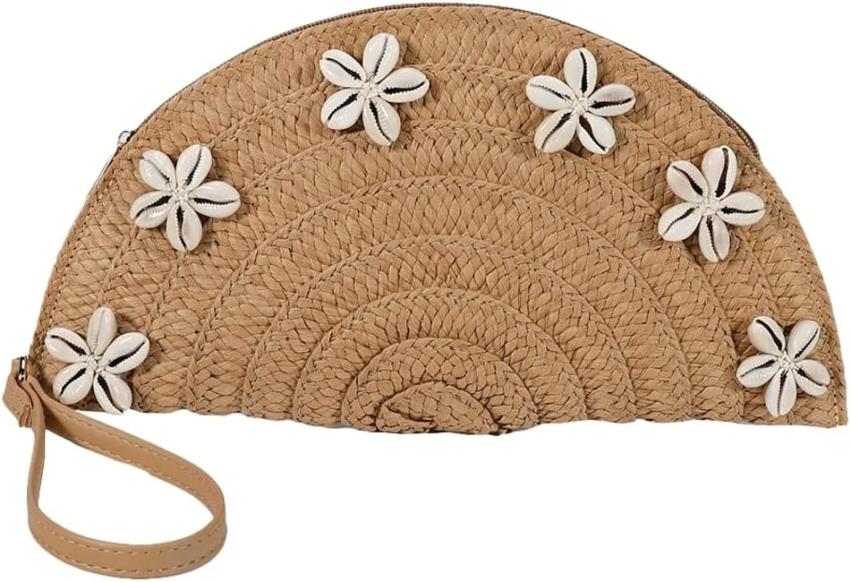 Straw Envelope Bag for Women Stylish Shell Clutch Bag Wallet Party Prom 2025 Woven Wrist Evening Handbag