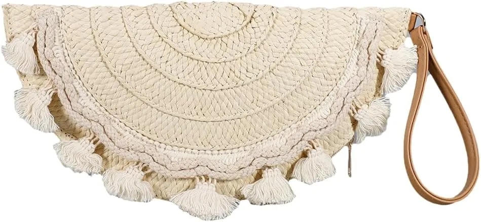 Straw Envelope Bag for Women Stylish Shell Clutch Bag Wallet Party Prom 2025 Woven Wrist Evening Handbag