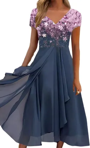 Stylish and Elegant V-Neck Maxi Dress, Women Summer V-Neck High Waist Chiffon Long Skirt, Wedding GUE Long Skirt