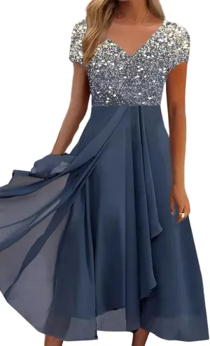 Stylish and Elegant V-Neck Maxi Dress, Women Summer V-Neck High Waist Chiffon Long Skirt, Wedding GUE Long Skirt