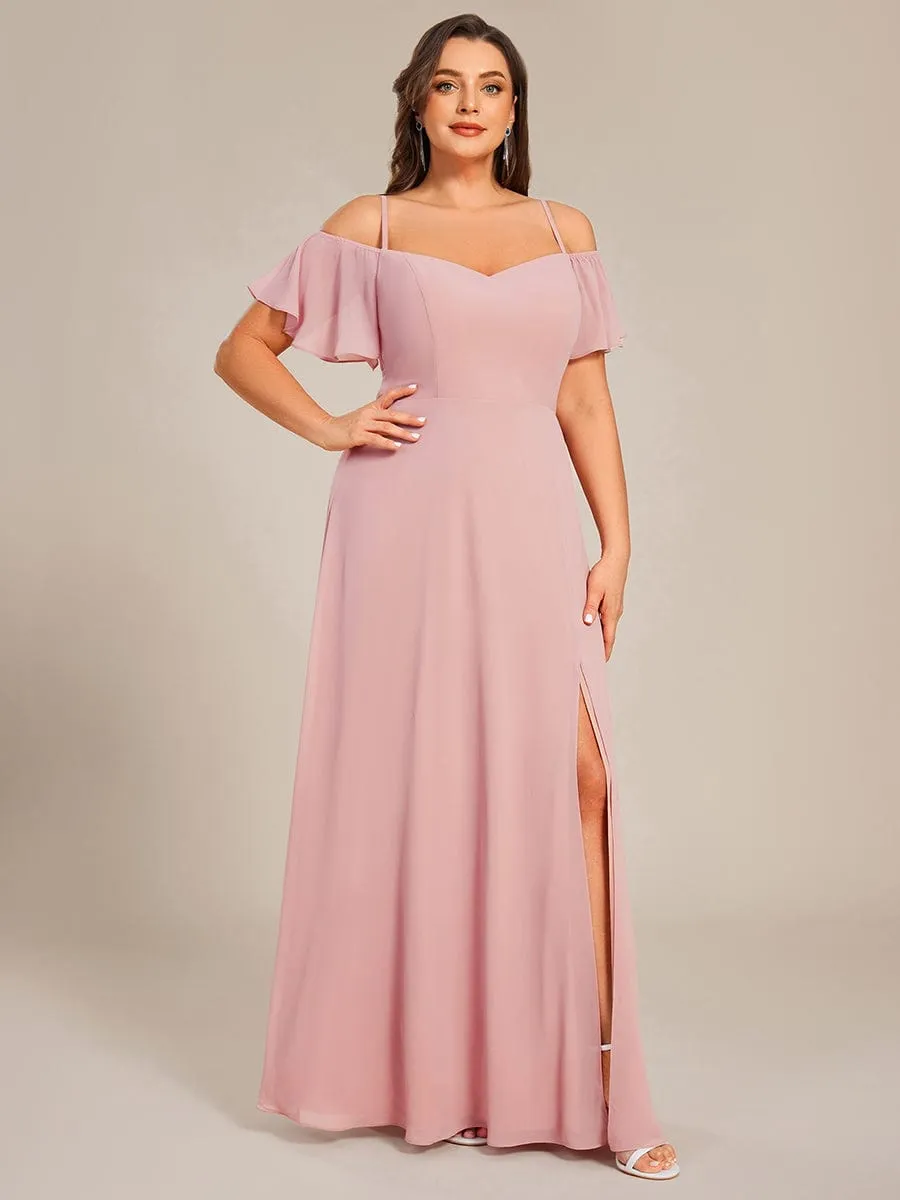 Stylish Cold Shoulder Flare Sleeves Flowy Bridesmaid Dress