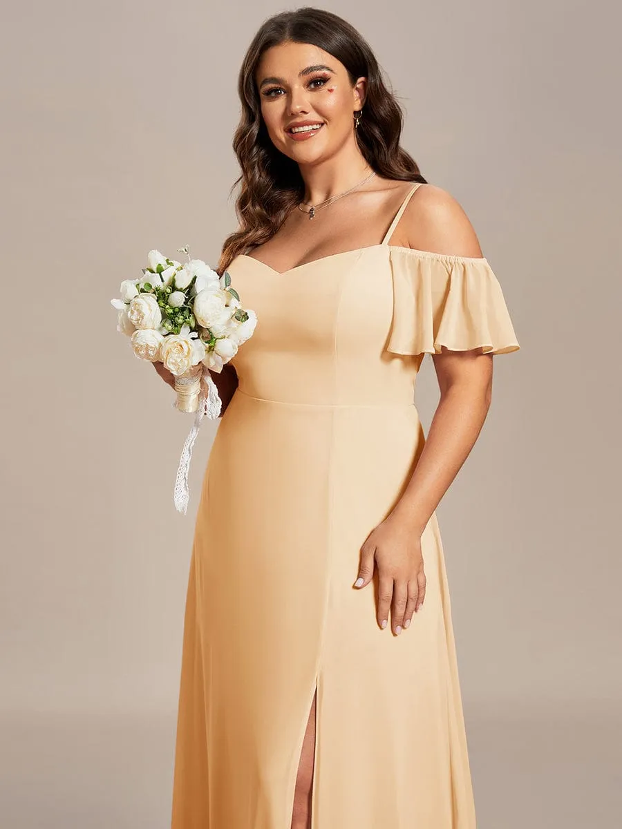 Stylish Cold Shoulder Flare Sleeves Flowy Bridesmaid Dress