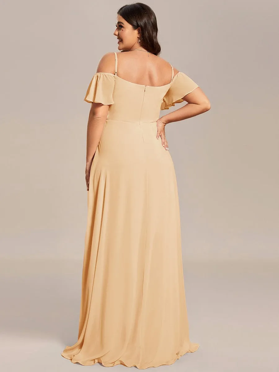 Stylish Cold Shoulder Flare Sleeves Flowy Bridesmaid Dress