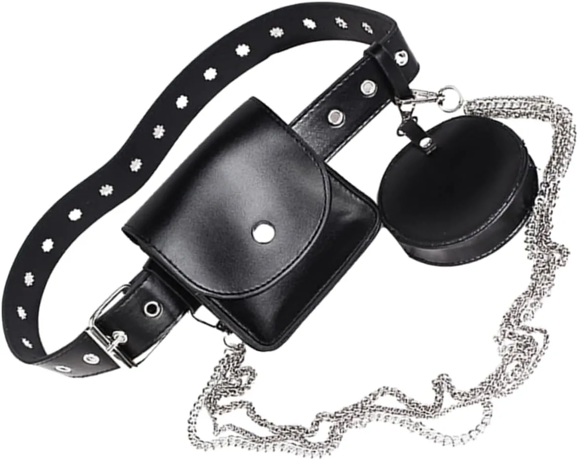 Stylish Punk Chain Waist Bag Belt Bag for Women Resistant Material Small Pouch Fashion Accessory