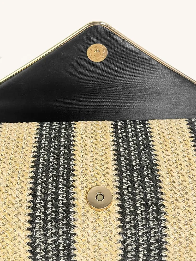 Stylish Striped Straw Evening Bag for Women Woven Purse Straw Beach Clutch Purse for Summer Crossbody Handbag 2025