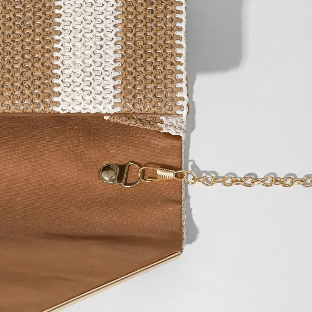 Stylish Striped Straw Evening Bag for Women Woven Purse Straw Beach Clutch Purse for Summer Crossbody Handbag 2025