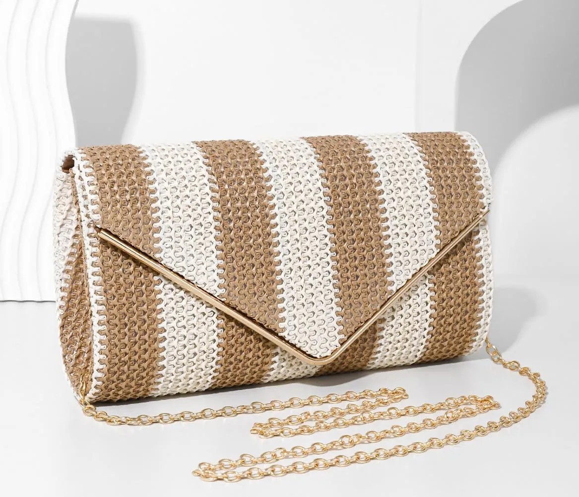 Stylish Striped Straw Evening Bag for Women Woven Purse Straw Beach Clutch Purse for Summer Crossbody Handbag 2025