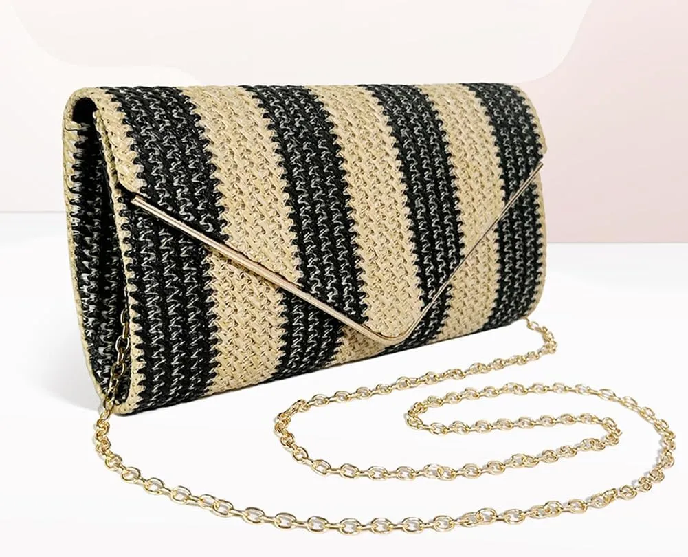 Stylish Striped Straw Evening Bag for Women Woven Purse Straw Beach Clutch Purse for Summer Crossbody Handbag 2025