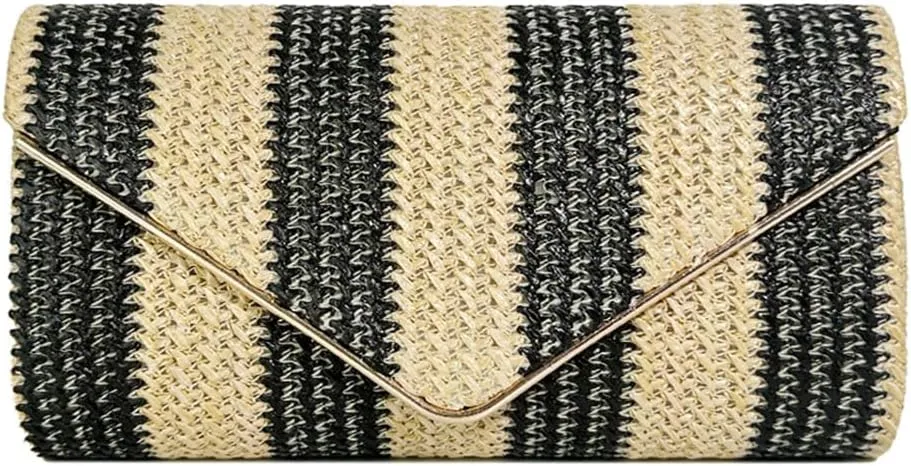 Stylish Striped Straw Evening Bag for Women Woven Purse Straw Beach Clutch Purse for Summer Crossbody Handbag 2025