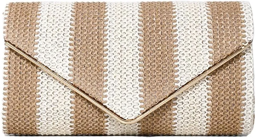Stylish Striped Straw Evening Bag for Women Woven Purse Straw Beach Clutch Purse for Summer Crossbody Handbag 2025