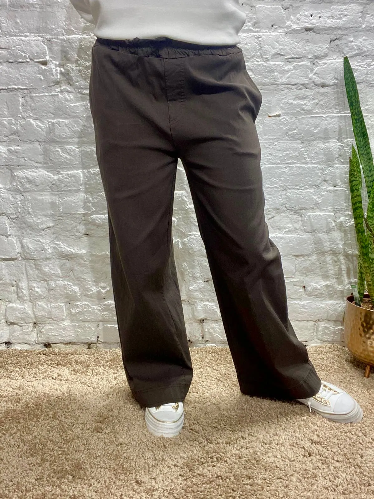 The Secret Lux Wide Leg Hemmed Magic Stretch Pant With Tie Waist