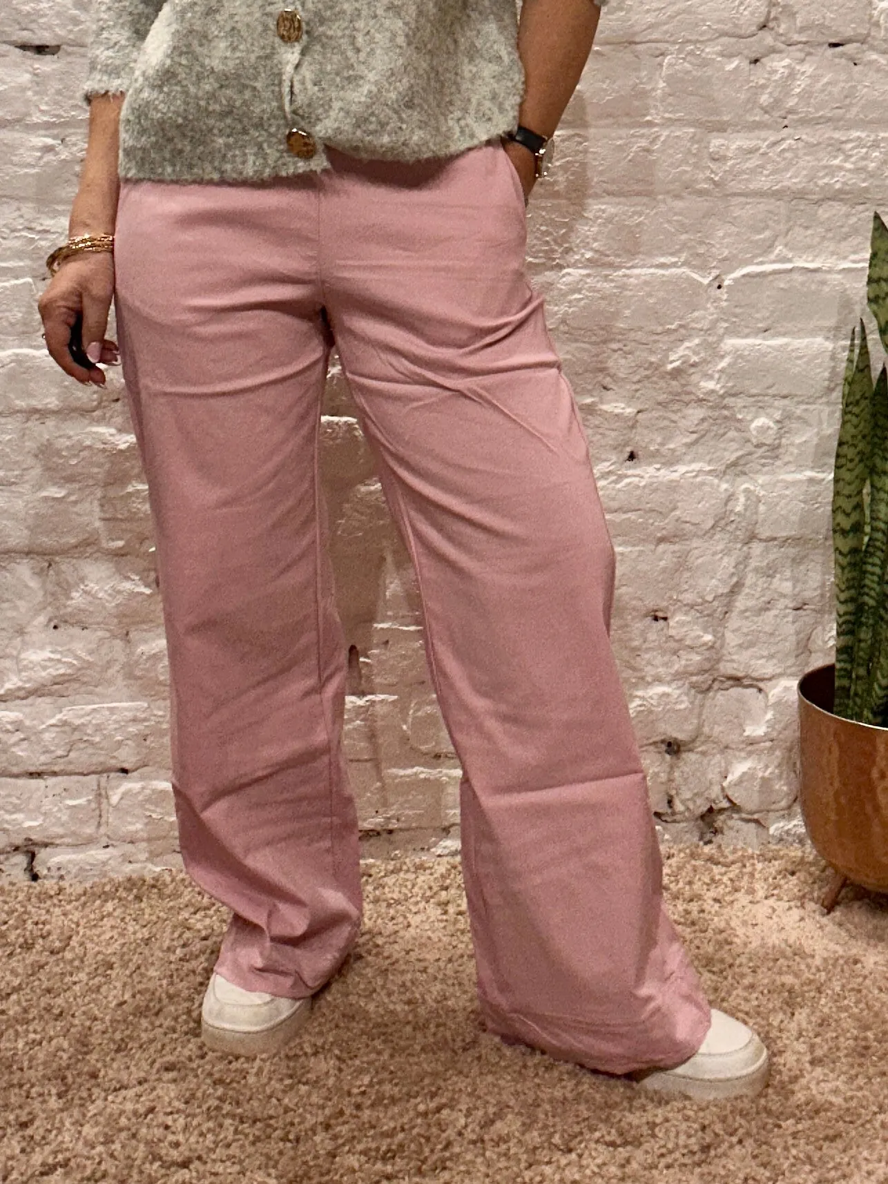 The Secret Lux Wide Leg Hemmed Magic Stretch Pant With Tie Waist