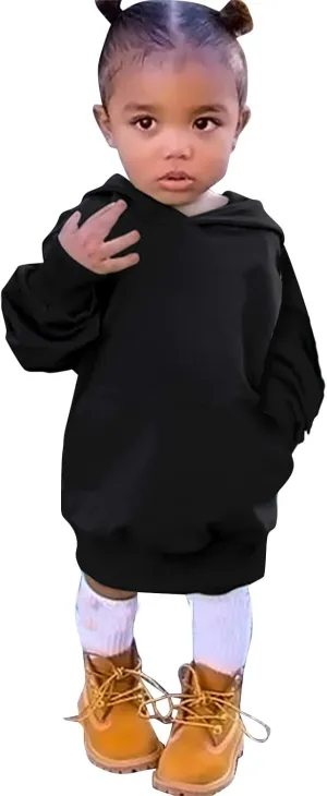 Toddler Baby Girls Long Sleeve Hoodies Dress with Pockets Trendy Fleece Sweatshirts Outfits Kids Baby Clothes Fall