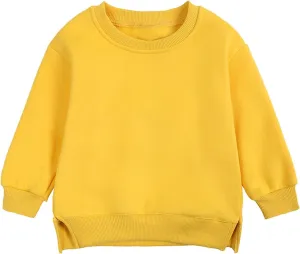 Toddler Boys Girls Fleece Lined Crewneck Sweatshirt Kids Sport Solid Basic Cotton Pullover Tops Long Girls Undershirts