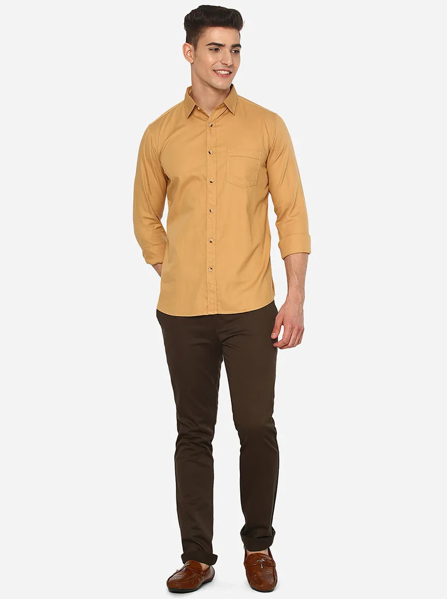 Tuffy Yellow Solid Slim Fit Semi Casual Shirt | JadeBlue