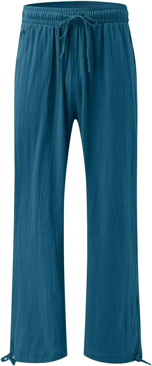 Wide Leg Linen Pants for Women Summer Palazzo Pants Casual Loose High Waist Trousers Loose Flowy Pants Plus Size