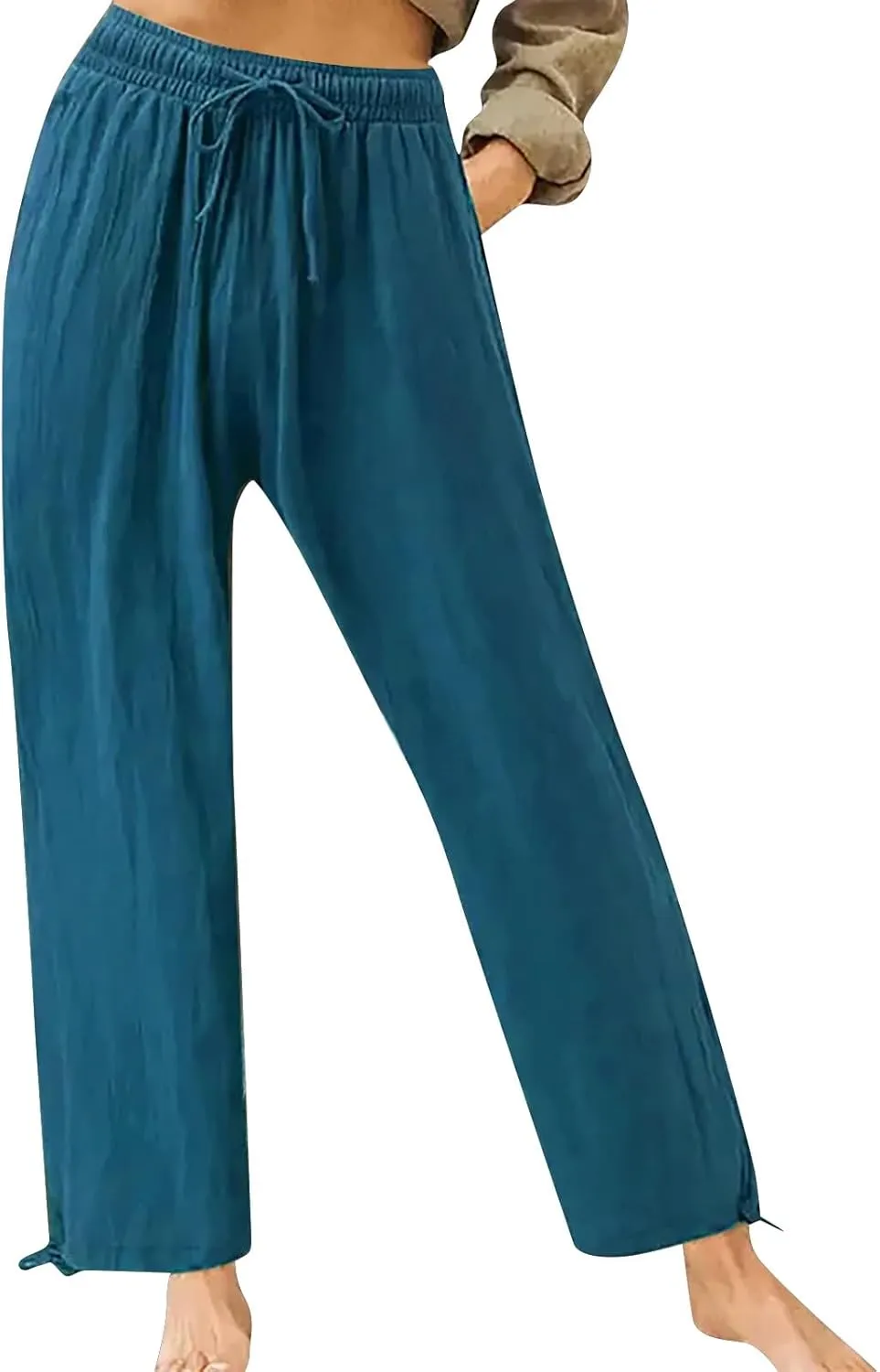 Wide Leg Linen Pants for Women Summer Palazzo Pants Casual Loose High Waist Trousers Loose Flowy Pants Plus Size