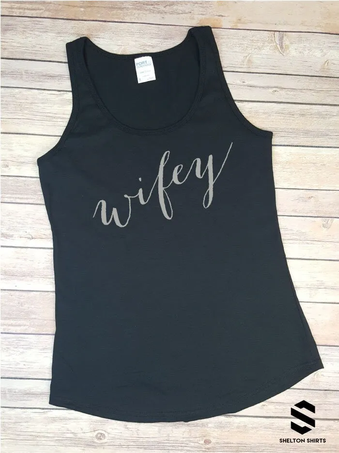 Wifey Trendy Script Regular Style Black Tank Top
